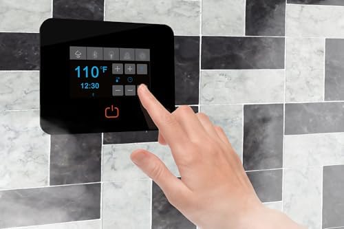 Builders Series 10.5kW Steam Bath Generator with Quickstart Continuous Steam, Black Digital Touch Pad, Built-in Auto-Drain, and Aroma Steamhead in Matte Black