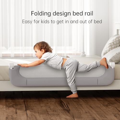 Folding Bed Rail for Toddlers,Baby Bed Rail Guard with Reinforced Anchor Safety System,Fit Bunk,Full Size,Queen,King,Twin(Grey,71"x23.6")