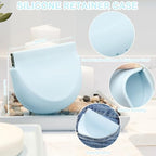 Silicone Retainer Case, Denture Case Retainer Holder with Vent Holes, Portable Retainer Cleaner Case for Women Men, Mouth Guard Aligner Case Dental Retainer Container Case (Light Blue)