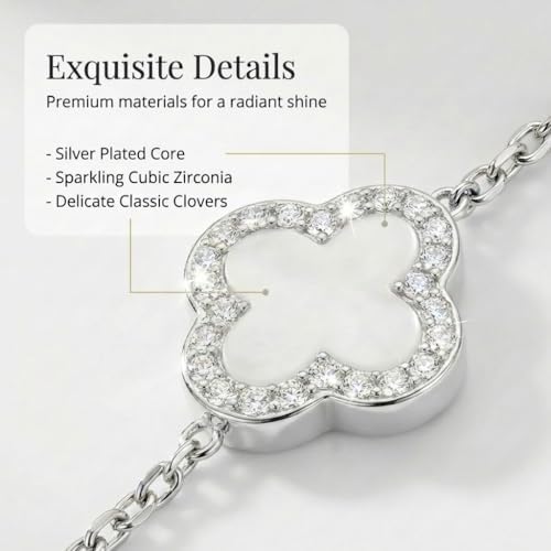 SHINYY Four Leaf Clover Bracelet for Women | 18K Gold Plated Cubic Zirconia Link Bracelet | 4 Leaf Lucky Jewelry Gift for Her