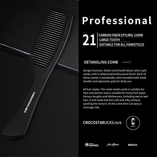 Large Detangling Comb With Professional Handle - Carbon Fiber, Cutting, Hairdressing, Styling, Round Tooth, Barber, Travel Hair Comb for Men and Women