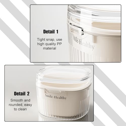 Denture Case Kit, Retainer Cleaner Case with Cleaning Brush, Retainer Cleaning Denture Bath Cup with Mirror Use in Denture Bridges, Partial Dentures, Traditional Braces for Travel