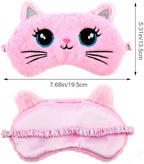 2 Pcs Plush Eye Mask Soft Sleeping Blindfold Eye Cover Comfortable Cute Animal Sleeping Mask Satin Nap Night Eyeshade Cover for Women Men Gift (Pink White Cat Style)