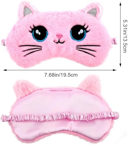 2 Pcs Plush Eye Mask Soft Sleeping Blindfold Eye Cover Comfortable Cute Animal Sleeping Mask Satin Nap Night Eyeshade Cover for Women Men Gift (Pink White Cat Style)