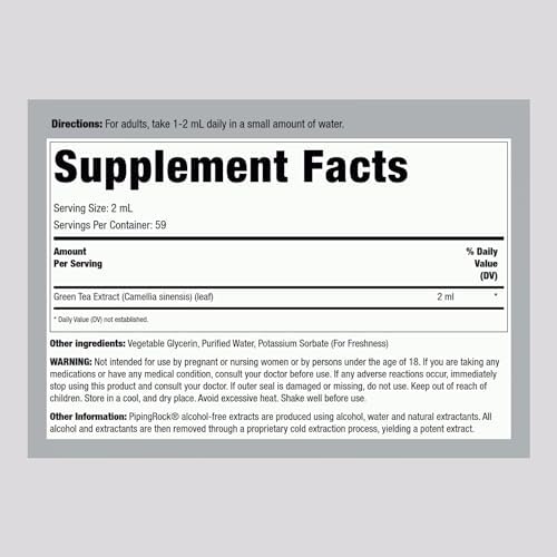 Piping Rock Green Tea Extract Liquid | 4 Fl Oz | Premium Herbal Supplement | Vegetarian | Alcohol Free | Non-GMO, Gluten Free