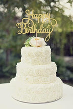 Happy Birthday Cake Topper - Gold Glitter Happy Birthday Cake Bunting Decor - Bday Party Cake Decoration Supplies, for Photo Booth Props