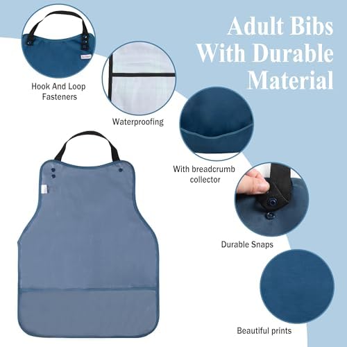 3 Pack Adult Bibs Washable Clothing Protector with Crumb Catcher, Adjustable Reusable Waterproof Large Feeding Adult Bib
