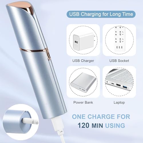 Facial Hair Removal for Women, Electric Painless Facial Hair Remover for Face, Lip, Chin with USB Rechargeable, Blue