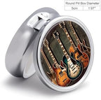 Round Pill Box Guitars Art Pill Case 3 Compartment Medicine Pill Organizer for Purse & Pocket Portable Travel Pillbox Medicine Vitamin Cod Liver Oil Storage Box Organizer