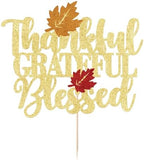 Thankful Grateful Blessed Cake Topper,Thanksgiving Cake Decor - Give Thanks,Happy Friends Giving,Fall Harvest Themed Cake Decorations,Thanksgiving Friends Gathering Party Decorations