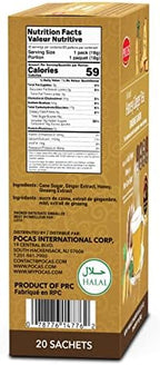 Pocas Honey Ginger Instant Tea Powder 2-Pack with Ginseng Flavor, Real Ginger Extract & Sweetener, Caffeine-Free Tea, 20 Packets