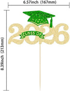 Ephlyn 1Pcs Class of 2026 Cake Topper Glitter Graduation Cap Cake Pick 2026 Congrats Grad Cake Decoration for 2026 Theme Party Decorations Supplies Gold Green