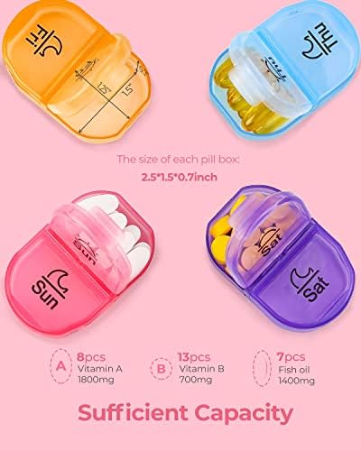 AMOOS Cute Pill Organizer 2 Times a Day, PU Leather Pill Case for Women, Portable Weekly Pill Box for Purse with Storage Bag to Hold Vitamins, Medications, Fish Oils, Supplements (Pink)