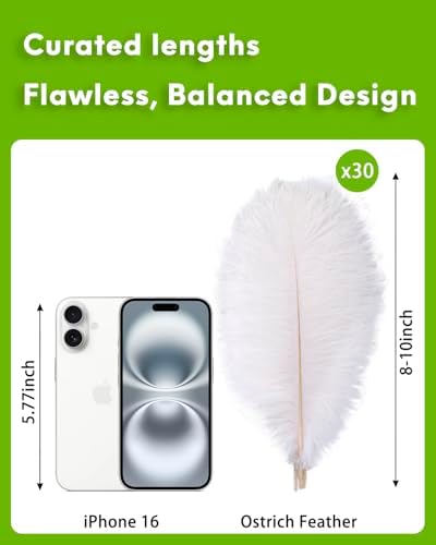 NEWONG 30pcs White Ostrich Feathers Natural Bulk 8-10inch(20-25cm) Vase Craft Wedding Home Party Centerpieces Christmas Day Decoration