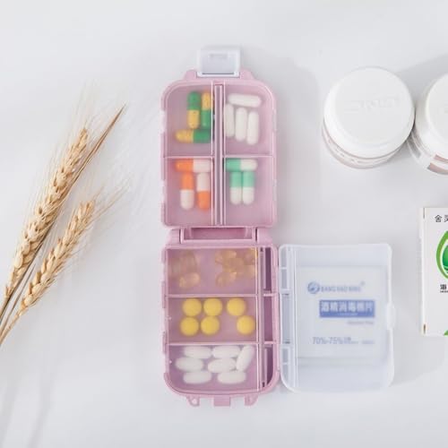 Eco-Friendly 3-Layer Leak-Proof Pill Organizer with 8 Compartments, Portable Travel Medicine Container Made of Wheat Straw + PP Material
