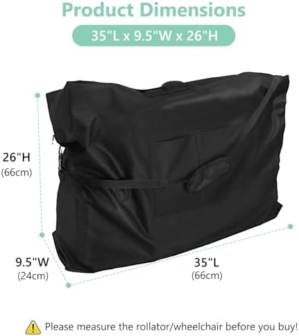 Rollator Travel Bag 600D Waterproof Wheelchair Carry & Travel Bag for Rollator Walkers & Transport Chairs Folding Walker Accessories Portable Walker Bags 35" L x 9.5" W x 26" H Black