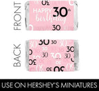 DISTINCTIVS Pink, Black, and White 30th Birthday Party Mini Candy Bar Wrappers - 42 Count