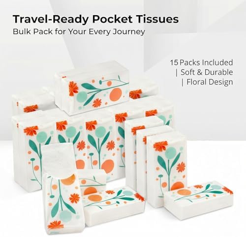 Travel Tissues - Pocket Tissues 15PCS Paper Packs Bulk Paper Travel Size 10 Count 3-Ply Pocket For Facial, Wedding, Party Favors, Toilet, Party, Wipes, Car, Handbags