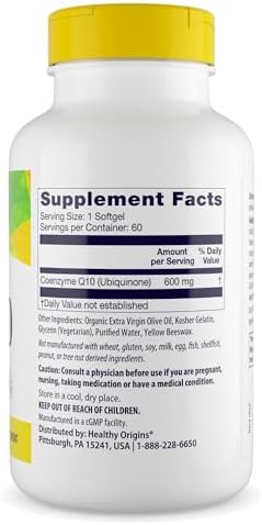 Healthy Origins® CoQ10 600 mg – Natural Trans-Isomer Ubiquinone – Yeast Fermented, Supports Heart Health & Cellular Energy – Non-GMO 60 Softgels