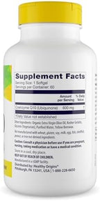 Healthy Origins® CoQ10 600 mg – Natural Trans-Isomer Ubiquinone – Yeast Fermented, Supports Heart Health & Cellular Energy – Non-GMO 60 Softgels