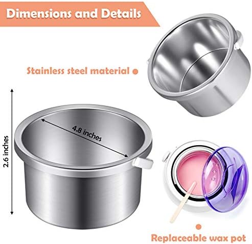Wax Warmer Inner Pot for Hair Removal with 500 ml Capacity, 14 oz Hair Remover Machine, and 200 Wax Applicator Sticks