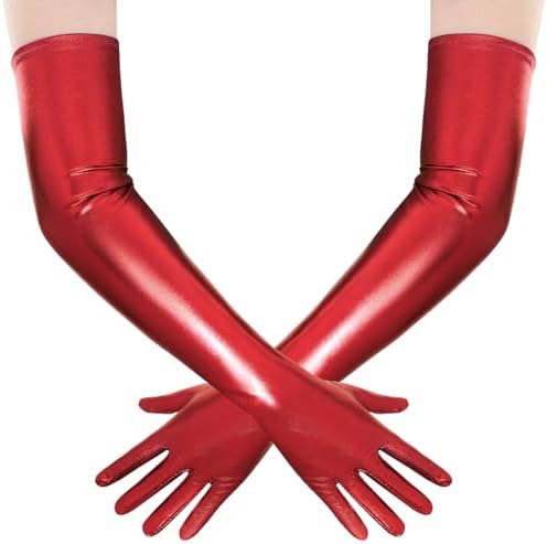 BABEYOND Long Gloves for Women - Shiny Metallic Wet Look Elbow Length Stretchy Halloween Costumes