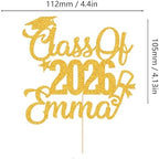 EDSG Personalized Graduation Cake Topper Class of 2026 Double Sided Glitter Cake Toppers Custom Congrats Graduation Cake Decorations with Any Name (Green)
