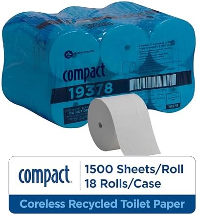 Georgia-Pacific Compact Coreless 2-Ply Recycled Toilet Paper by GP PRO (Georgia-Pacific), 19378, 1,500 Sheets Per Roll, 18 Rolls Per Case