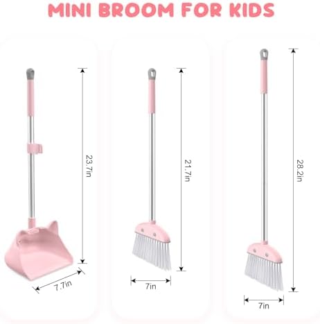 Mini Broom with Dustpan for Kids, 28-in Handle Kids Broom and Dustpan Set for Toddlers Cat-Shaped Children Broom and Cleaning Set Boys Girls Small Housekeeping Helper Set, Pink