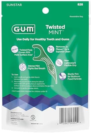 GUM Twisted Mint Floss Picks - Twisted Threads, Shred-Resistant Floss, Easy Grip Handle, 150 Count