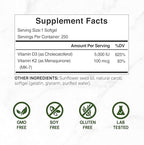 DEAL SUPPLEMENT Vitamin D3 5,000 IU + K2 MK7 Softgels, 250 Count | 2-in-1 Complex | Easy to Swallow
