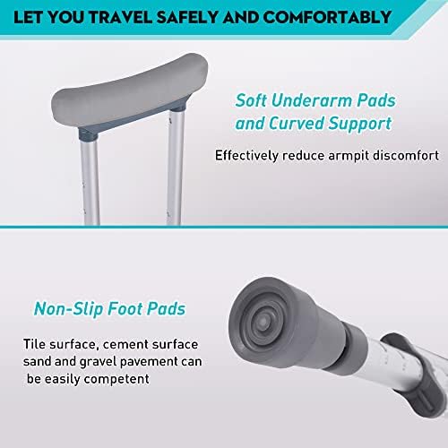 1 Pair Folding Aluminum Underarm Crutches for Adults and Teenager, 8 Adjustable Height for 4'7" to 6'7", 300 LBS Capacity Lightweight Adjustable Crutches with Underarm Pads, Great for Travel or Work