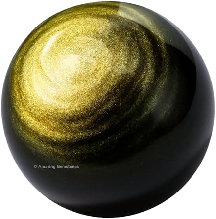 Amazing Gemstone Golden Sheen Obsidian Crystal Ball with Stand - 1.5 Inches Crystal Sphere Meditation Balls for Witchcraft and Decorative Balls