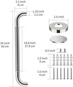 2 Pack 24 Inch Anti Slip Shower Grab Bar Handles, ZUEXT Chrome Stainless Steel Knurled Bathroom Balance Bar, Safety Hand Rail Support,Handicap Elderly Injury Senior Assist Bath Handle(1.25" Diameter)