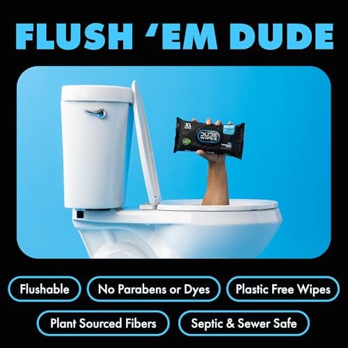DUDE Wipes Flushable Wet Wipes 48 Count Dispenser, Unscented Wet Wipes with Vitamin-E & Aloe, Septic and Sewer Safe
