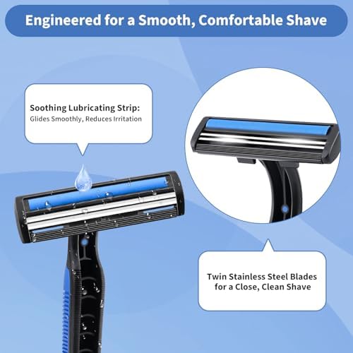 60 Pack Disposable Razors Bulk for Men with Travel Shaving Cream, Homeless Supplies Bulk, Twin Blade Travel Razors and Shaving Cream Kit, Individually Wrapped Toiletries for Hotel Airbnb Church