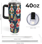 40oz Insulated Stainless Steel Tumbler with Handle, Christmas Nutcracker Tree Leakproof Water Bottles Travel Mug with Lid And Straw for Water, Iced Tea Or Coffee for Most Car Cup Holder