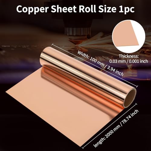 Thin Copper Sheet Roll 99.99% Pure Copper Foil for Crafts Bendable Soft Copper Sheet 0.001x3.94x78.74 Inches Flashing Strip Metal Plate 0.03x100x2000mm