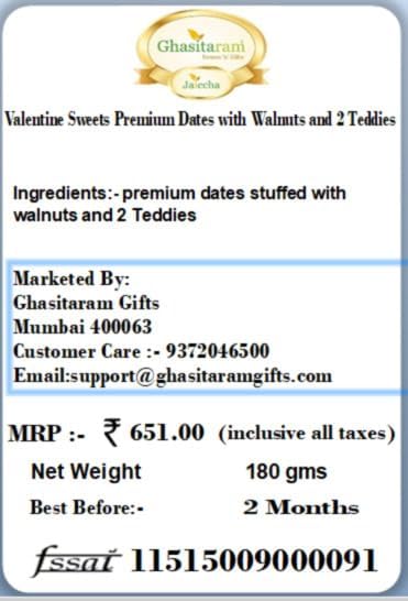 Ghasitaram Gifts Valentines Gift for Girlfriend/Boyfriend/Husband and Wife - Valentine Sweets Premium Dates with Walnuts and 2 Teddies