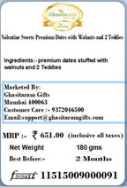 Ghasitaram Gifts Valentines Gift for Girlfriend/Boyfriend/Husband and Wife - Valentine Sweets Premium Dates with Walnuts and 2 Teddies