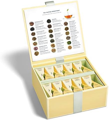 Tea Forte Organic Assorted Variety Tea Sampler, Tea Tasting Tea Chest Gift Box with 40 Handcrafted Pyramid Tea Infuser Bags, Black Tea, Herbal Tea, Oolong Tea, Green Tea, White Tea