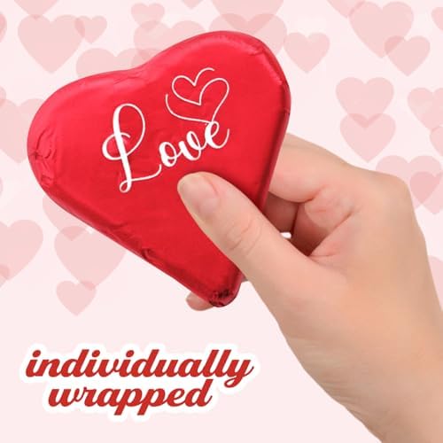 Fathers Day Chocolate Hearts, Pack of 18 Heart Shaped Chocolates Individually Wrapped, Ideal heart chocolate bulk for Fathers Day, Classroom Exchanges and Sharing with Friends.