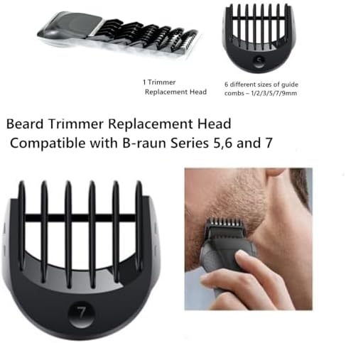 Beard Trimmer Replacement Head Compatible with Series 5，6 and 7 .1/2/3/5/7/9mm 6pcs Comb Trimming Attachment, for Electric Shavers 5018s5020s6075cc 7071cc7075cc7085cc7020s，5050cs6020s 6072cc