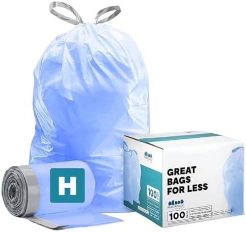 Plasticplace Custom Fit Blue Drawstring Trash Bags, Compatible with Simplehuman Code H, Tear-Resistant, Scent-Free, for Indoor Use Home Office Trashbags (100 Count), 8-9 Gallon / 30-35L, 18.5" x 28"