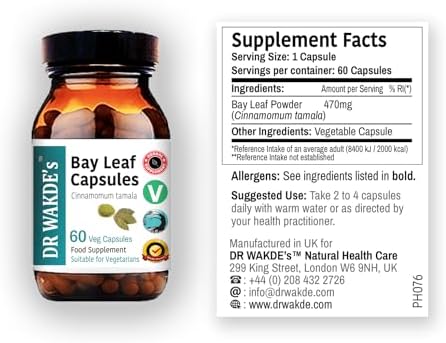 DR WAKDE'S Bay Leaf Capsules (Cinnamomum Tamala, 60 Veg Caps, Plant-Based Supplement, Ayurvedic Herb, All Natural, Vegan)