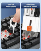 Professional Keyboard Cleaner Laptop Cleaning Kit - Keyboard Cleaning Kit for Computer MacBook iPhone AirPods iPad - Laptop Cleaner with Retractable Brush, 15ml Spray, Microfiber Cloth, Keycap Puller