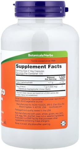 Now Foods PAU D' Arco, 500 mg, 250 Veg Capsules