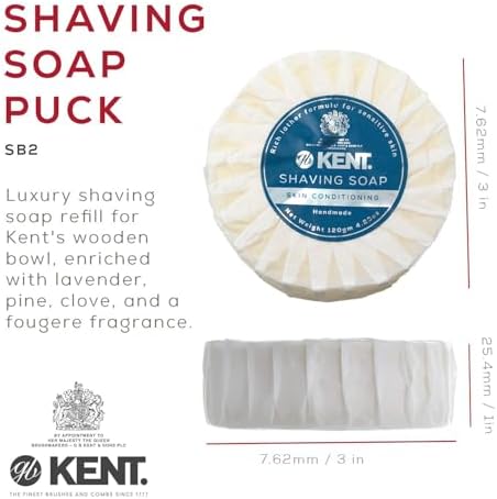 Kent SB2 Shaving Soap Puck Refill for Men for Shaving Soap Bowl Use with Shaving Brush for Men, Luxury Shave Barber Soap Made with Extracts of Coconut, Sgea, Jaboba Made in England