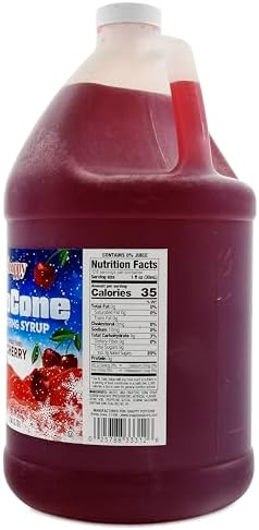 Snappy Cherry Sno Cone Syrup, 1 Gallon (128 ounces) Size, Ready to Use For Snow Cone Machines, Flavored Syrup for Shaved Ice, 14 Snow Cone Flavor Options
