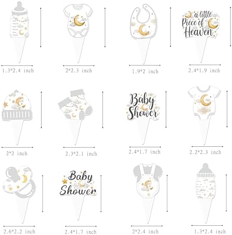 A Little piece of Heaven Baby Shower Cupcake Toppers White Heaven Theme Birthday Cake Decorations 48PCS Baby Bottle Bodysuit Cupcake Pick for Heaven Sent Moon Cloud Baby Shower Supplies